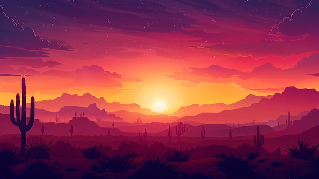 una puesta de sol con montañas y nubes al fondo
