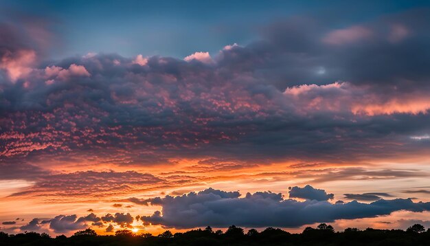 Una puesta de sol con nubes y una puesta de sol en el fondo