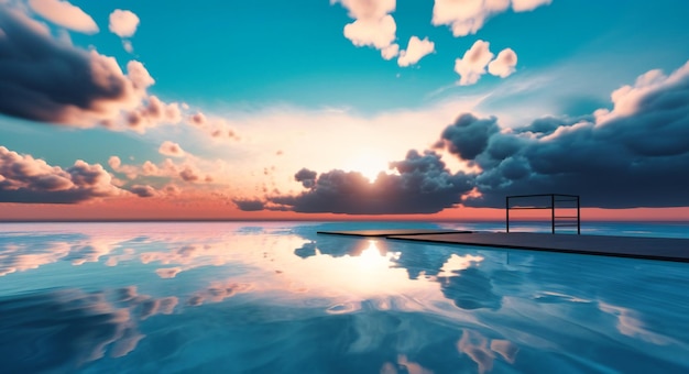 Una puesta de sol con nubes sobre un lago