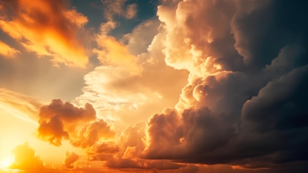 Una puesta de sol con nubes y el sol brillando a través de las nubes