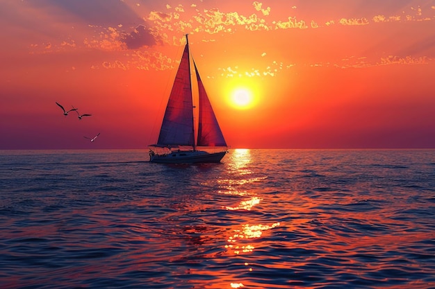 Una puesta de sol pacífica sobre el océano con colores cálidos y un reflejo tranquilo