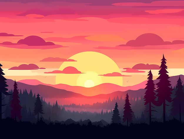 puesta de sol paisaje fondo vector cielo azul vector plano Generado ai