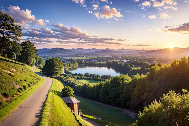 Puesta de sol en el paisaje de la naturaleza