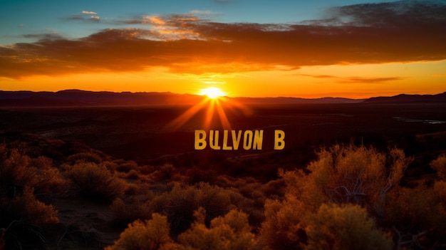 Una puesta de sol con las palabras "bullton b" en primer plano.