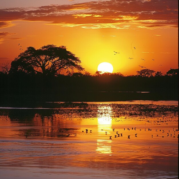 Foto la puesta de sol en el pantanal mato grosso do sul brasil américa del sur