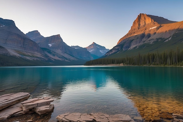 puesta de sol en el parque nacional St Mary Lake Glacier