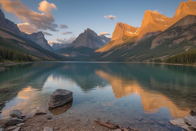 puesta de sol en el parque nacional St Mary Lake Glacier