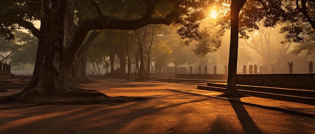 Foto una puesta de sol en el parque