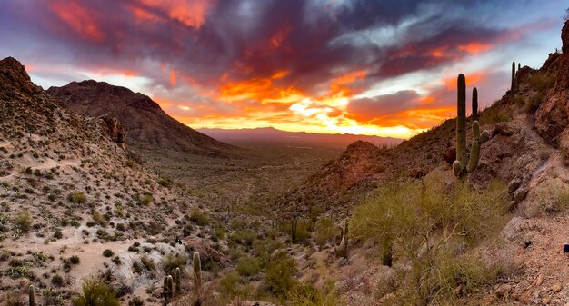 Foto la puesta de sol en el paso de la montaña phoenix az