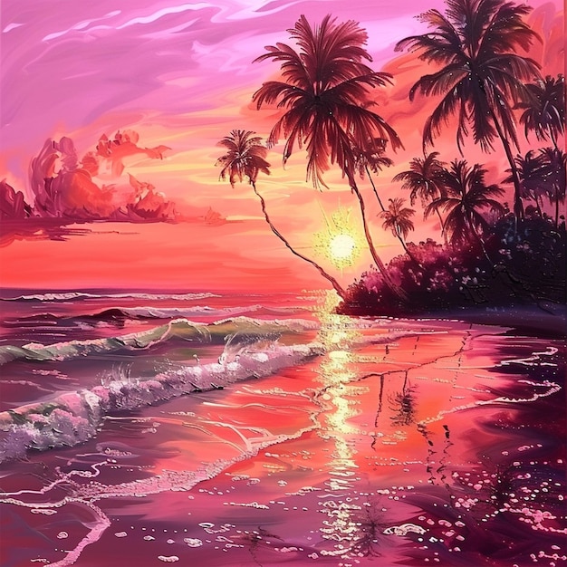 puesta de sol en la pintura de la playa