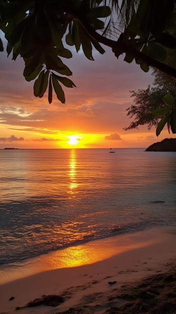 Una puesta de sol en la playa de Bora Bora