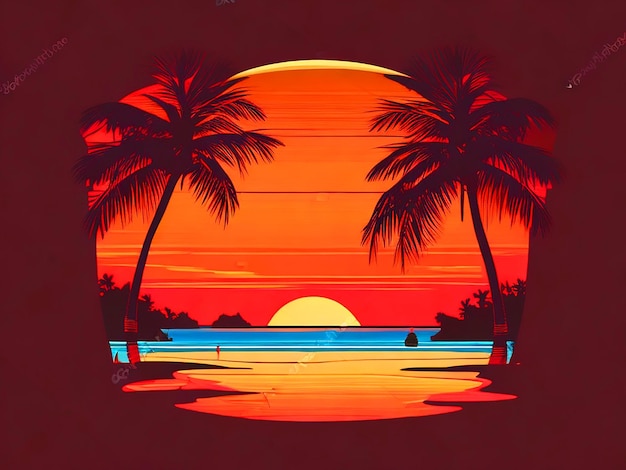 Puesta de sol en la playa diseño de camiseta retro vintage