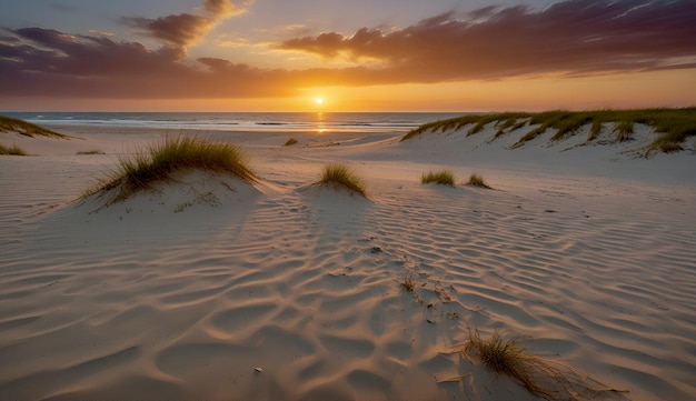 Foto la puesta de sol en la playa de las dunas