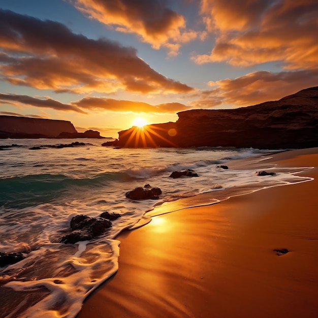 Foto la puesta de sol en la playa de la isla de cerdeña, italia