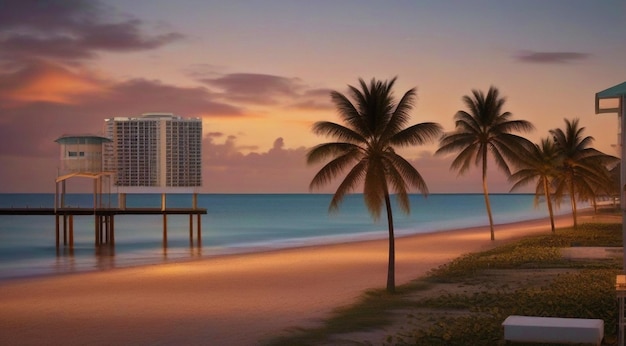 Foto puesta de sol en la playa de miami escena de la playa miami fantástica vista de la playa puesta de sol sobre la playa