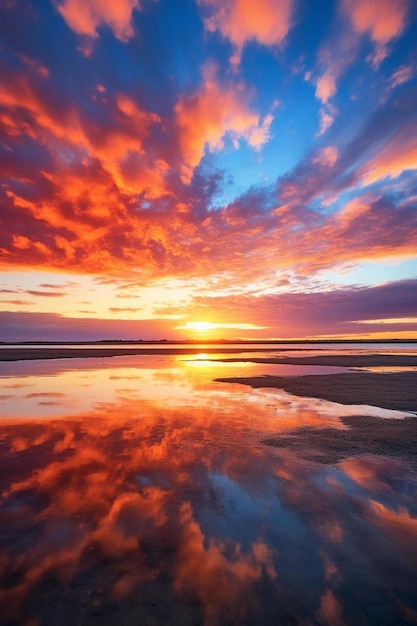 puesta de sol en una playa con nubes y el cielo