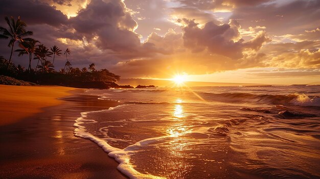 puesta de sol en la playa con una puesta de sol