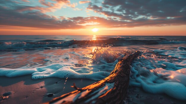 La puesta de sol en una playa salvaje