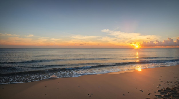 Puesta de sol en la playa tropical y cocotero