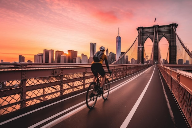 puesta de sol en el puente de brooklyn