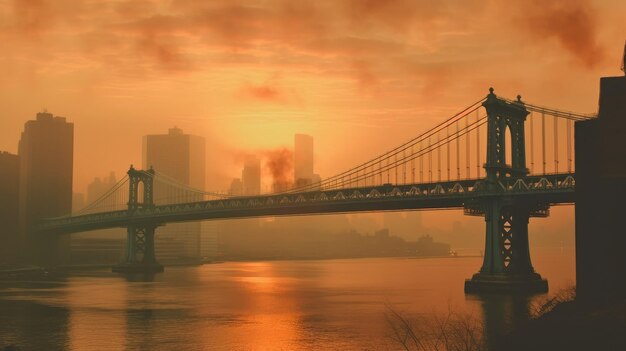 puesta de sol en el puente de brooklyn