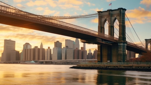 puesta de sol en el puente de brooklyn