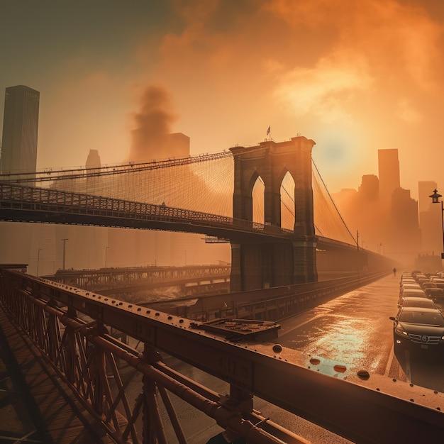 puesta de sol en el puente de brooklyn