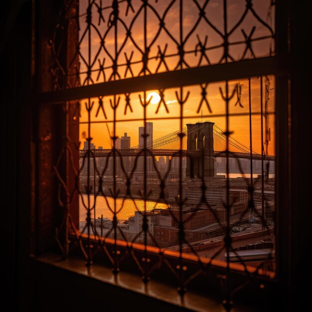 puesta de sol en el puente de brooklyn