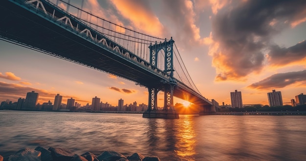 puesta de sol en el puente de brooklyn