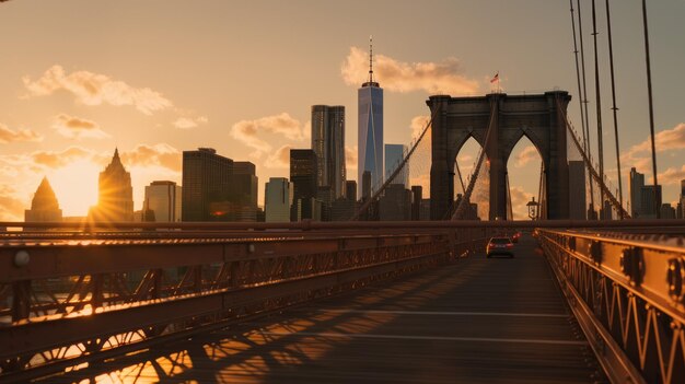 puesta de sol en el puente de brooklyn