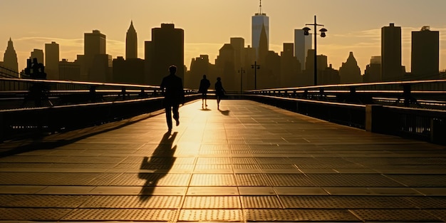 puesta de sol en el puente de brooklyn