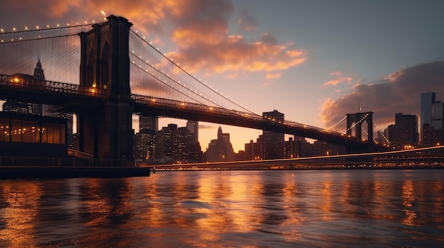 puesta de sol en el puente de brooklyn