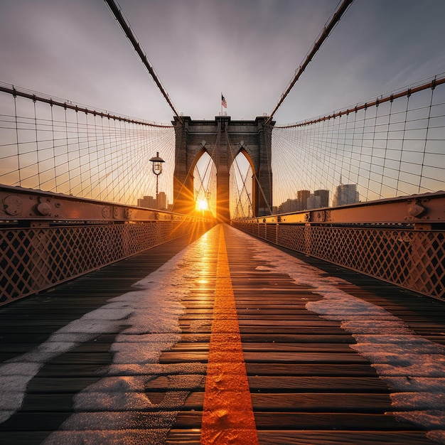 puesta de sol en el puente de brooklyn