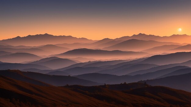 La puesta de sol se refleja en las montañas.