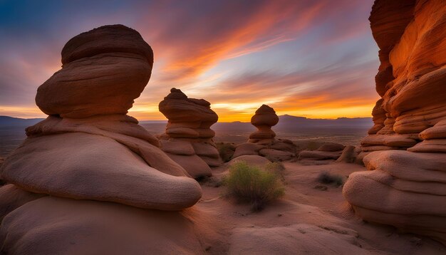 La puesta de sol se refleja en las rocas.