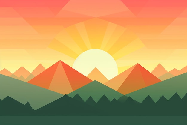 Foto la puesta de sol del río de la montaña ilustración vectorial del paisaje