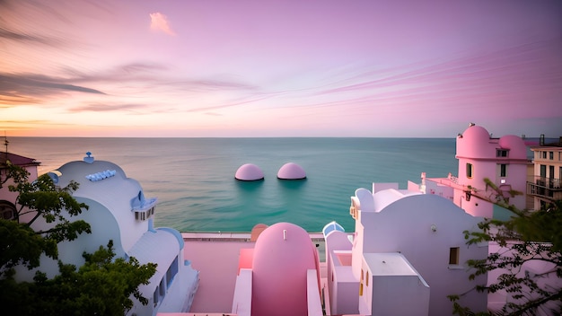 Una puesta de sol rosa sobre el mar