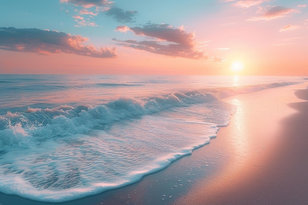 La puesta de sol sobre el agua en la playa