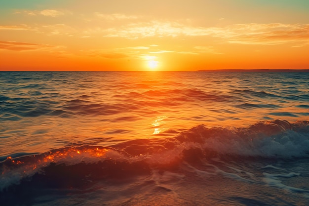 Una puesta de sol sobre el agua con la puesta de sol sobre el horizonte