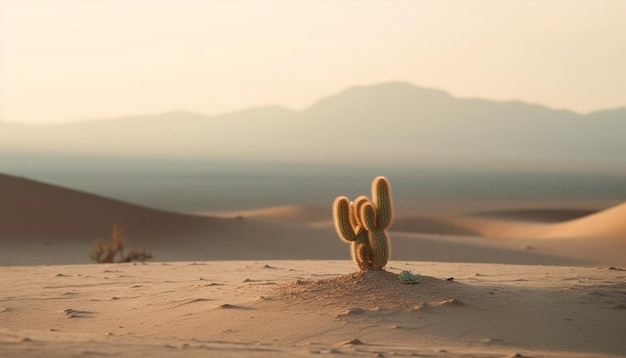 Puesta de sol sobre áridas dunas de arena Aventura africana generada por IA