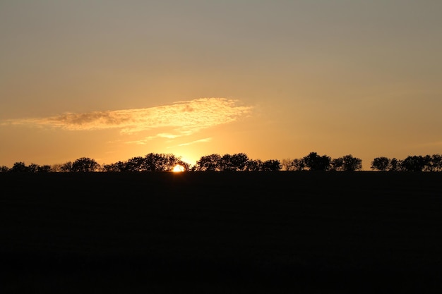 Una puesta de sol sobre un campo