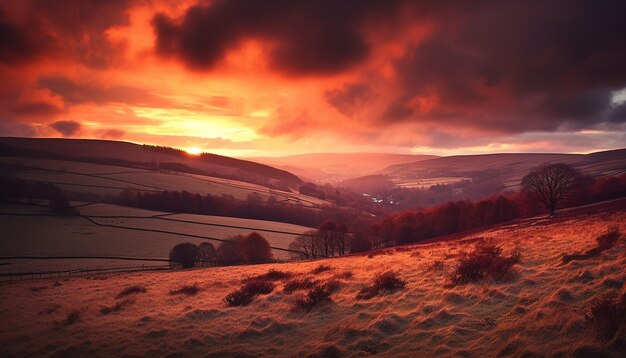 Foto la puesta de sol sobre la cordillera crea un paisaje idílico y tranquilo generado por la ia