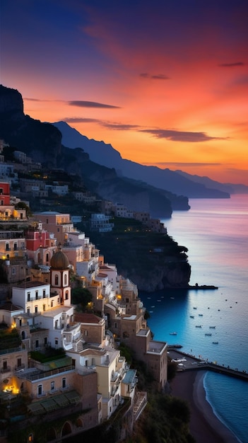 Una puesta de sol sobre la costa de Amalfi