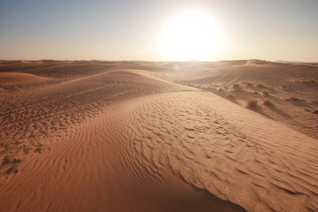 Puesta de sol sobre las dunas de arena en el desierto