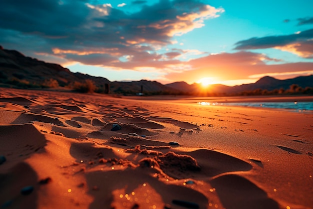 La puesta de sol sobre las dunas de arena