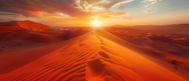 La puesta de sol sobre las dunas de arena