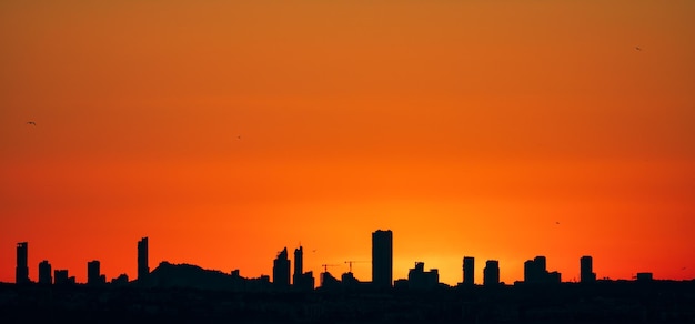 Puesta de sol sobre el horizonte de la ciudad de Benidorm en Alicante