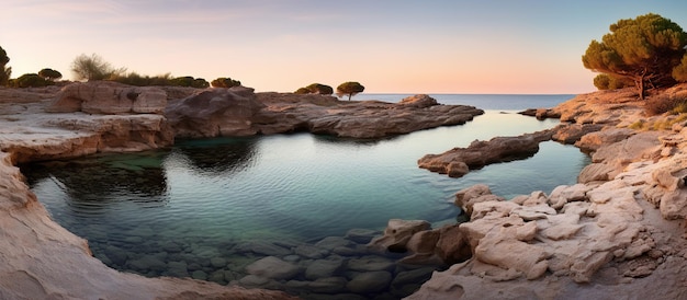 Foto la puesta de sol sobre el mar vista panorámica