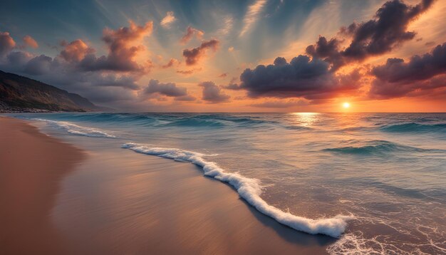 Foto una puesta de sol sobre el océano con nubes y la puesta de sol