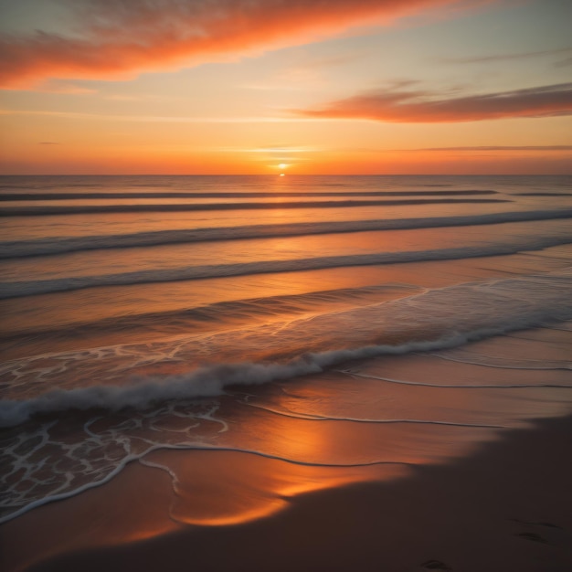 Una puesta de sol sobre el océano con una puesta de sol en el fondo.